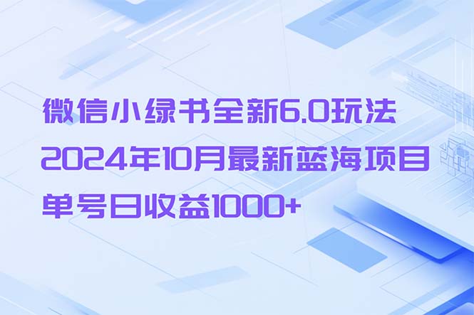 微信小綠書全新6.0玩法，2024年10月最新藍海項目，單號日收益1000+