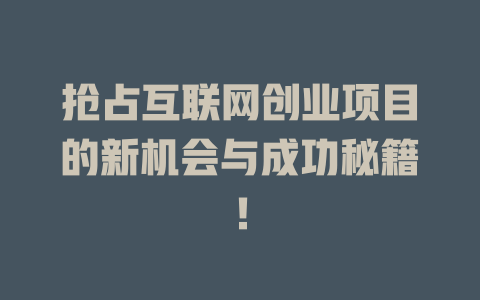 搶占互聯(lián)網(wǎng)創(chuàng)業(yè)項(xiàng)目的新機(jī)會(huì)與成功秘籍！