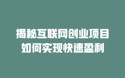 揭秘互聯(lián)網(wǎng)創(chuàng)業(yè)項(xiàng)目如何實(shí)現(xiàn)快速盈利