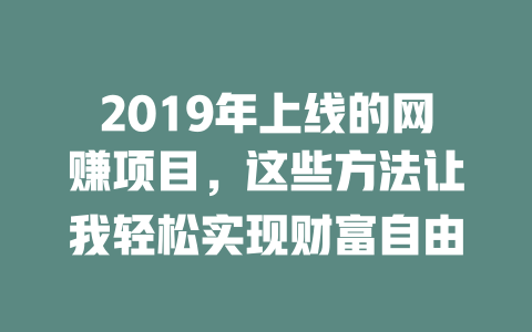 2019年上線的網賺項目，這些方法讓我輕松實現財富自由