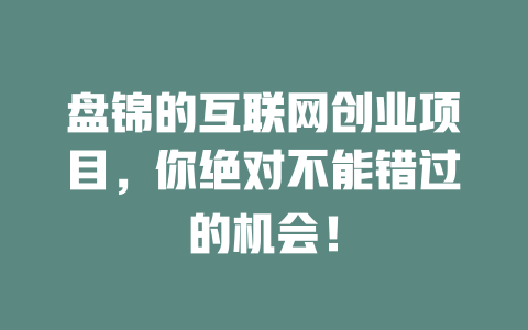盤錦的互聯網創業項目，你絕對不能錯過的機會！