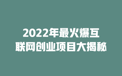 2022年最火爆互聯(lián)網(wǎng)創(chuàng)業(yè)項(xiàng)目大揭秘