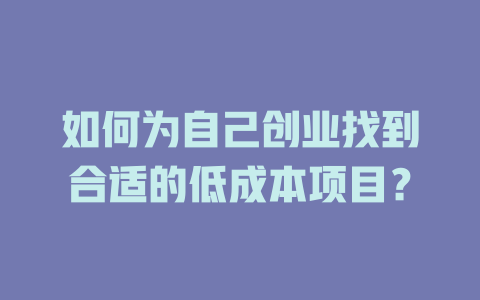 如何為自己創業找到合適的低成本項目？