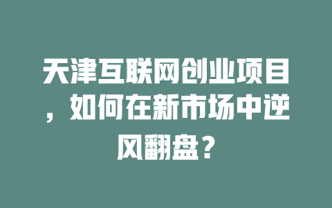 天津互聯網創業項目，如何在新市場中逆風翻盤？