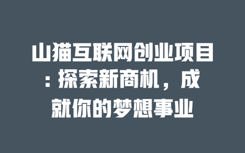 山貓互聯網創業項目: 探索新商機，成就你的夢想事業