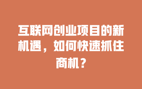 互聯(lián)網(wǎng)創(chuàng)業(yè)項(xiàng)目的新機(jī)遇，如何快速抓住商機(jī)？