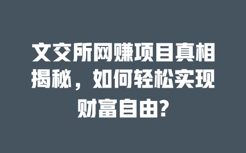 文交所網賺項目真相揭秘，如何輕松實現財富自由?