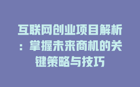 互聯網創業項目解析：掌握未來商機的關鍵策略與技巧