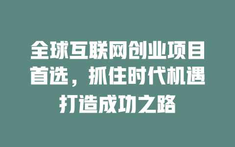 全球互聯網創業項目首選，抓住時代機遇打造成功之路