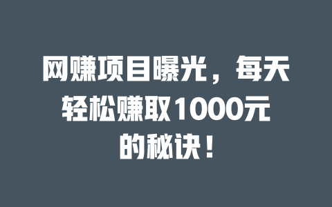 網賺項目曝光，每天輕松賺取1000元的秘訣！
