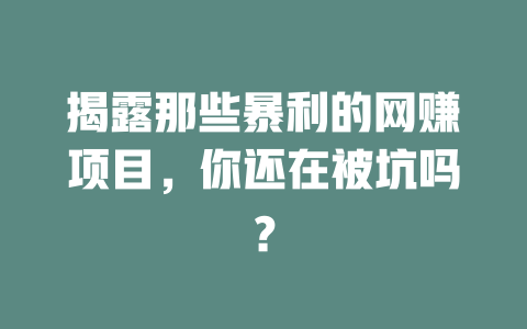 揭露那些暴利的網賺項目，你還在被坑嗎？