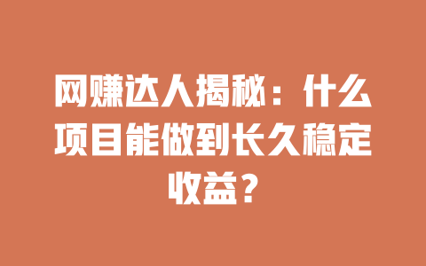 網賺達人揭秘：什么項目能做到長久穩定收益？