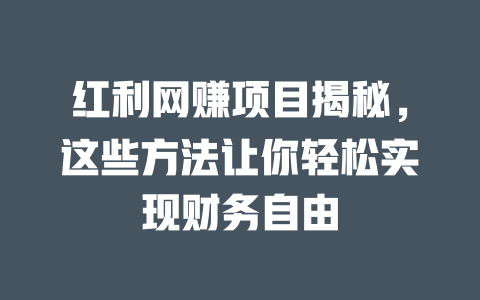 紅利網(wǎng)賺項(xiàng)目揭秘，這些方法讓你輕松實(shí)現(xiàn)財(cái)務(wù)自由