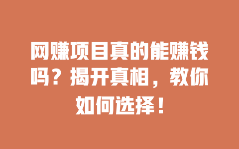 網賺項目真的能賺錢嗎？揭開真相，教你如何選擇！
