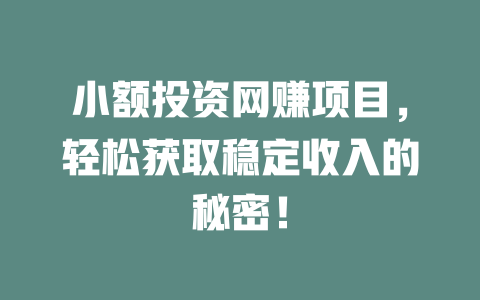 小額投資網賺項目，輕松獲取穩定收入的秘密！