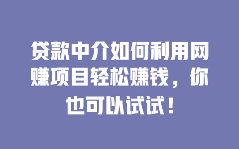 貸款中介如何利用網賺項目輕松賺錢，你也可以試試！