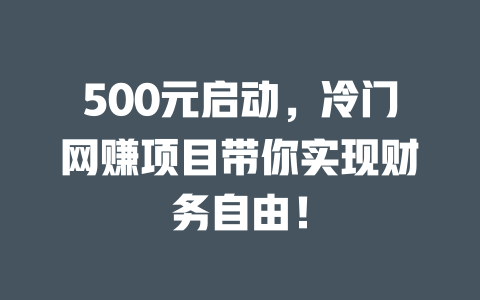 500元啟動，冷門網賺項目帶你實現財務自由！