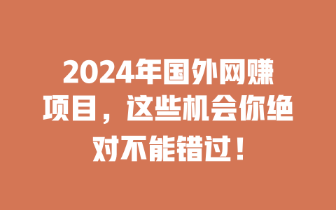2024年國(guó)外網(wǎng)賺項(xiàng)目，這些機(jī)會(huì)你絕對(duì)不能錯(cuò)過(guò)！