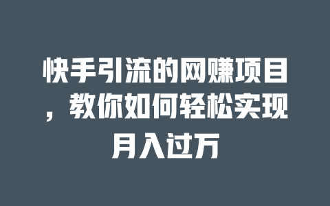 快手引流的網賺項目，教你如何輕松實現月入過萬