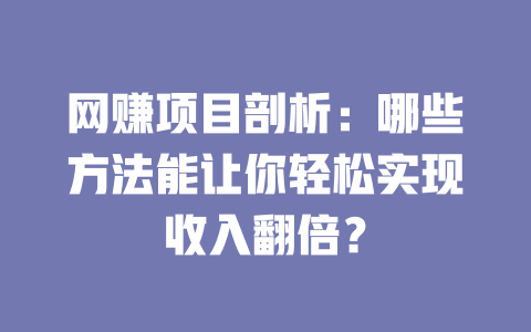 網(wǎng)賺項(xiàng)目剖析：哪些方法能讓你輕松實(shí)現(xiàn)收入翻倍？