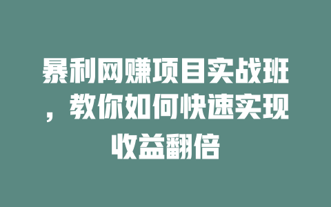 暴利網賺項目實戰班，教你如何快速實現收益翻倍