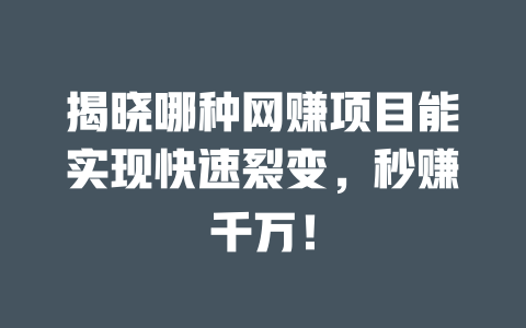 揭曉哪種網賺項目能實現快速裂變，秒賺千萬！