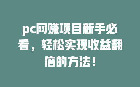 pc網賺項目新手必看，輕松實現收益翻倍的方法！