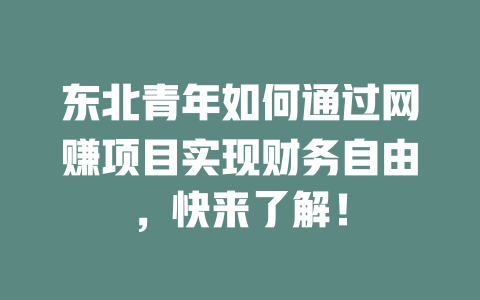 東北青年如何通過網賺項目實現財務自由，快來了解！