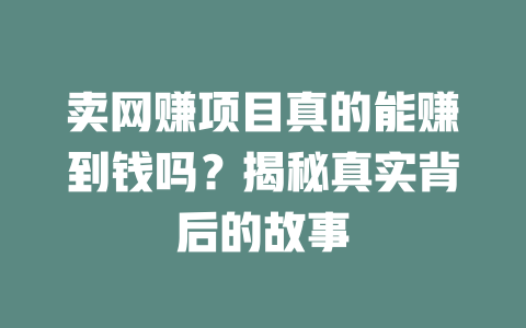 賣網賺項目真的能賺到錢嗎？揭秘真實背后的故事