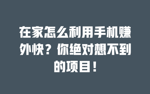 在家怎么利用手機賺外快？你絕對想不到的項目！