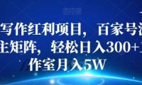 AI寫(xiě)作紅利項(xiàng)目，百家號(hào)流量主矩陣，輕松日入300+工作室月入5W【揭秘】